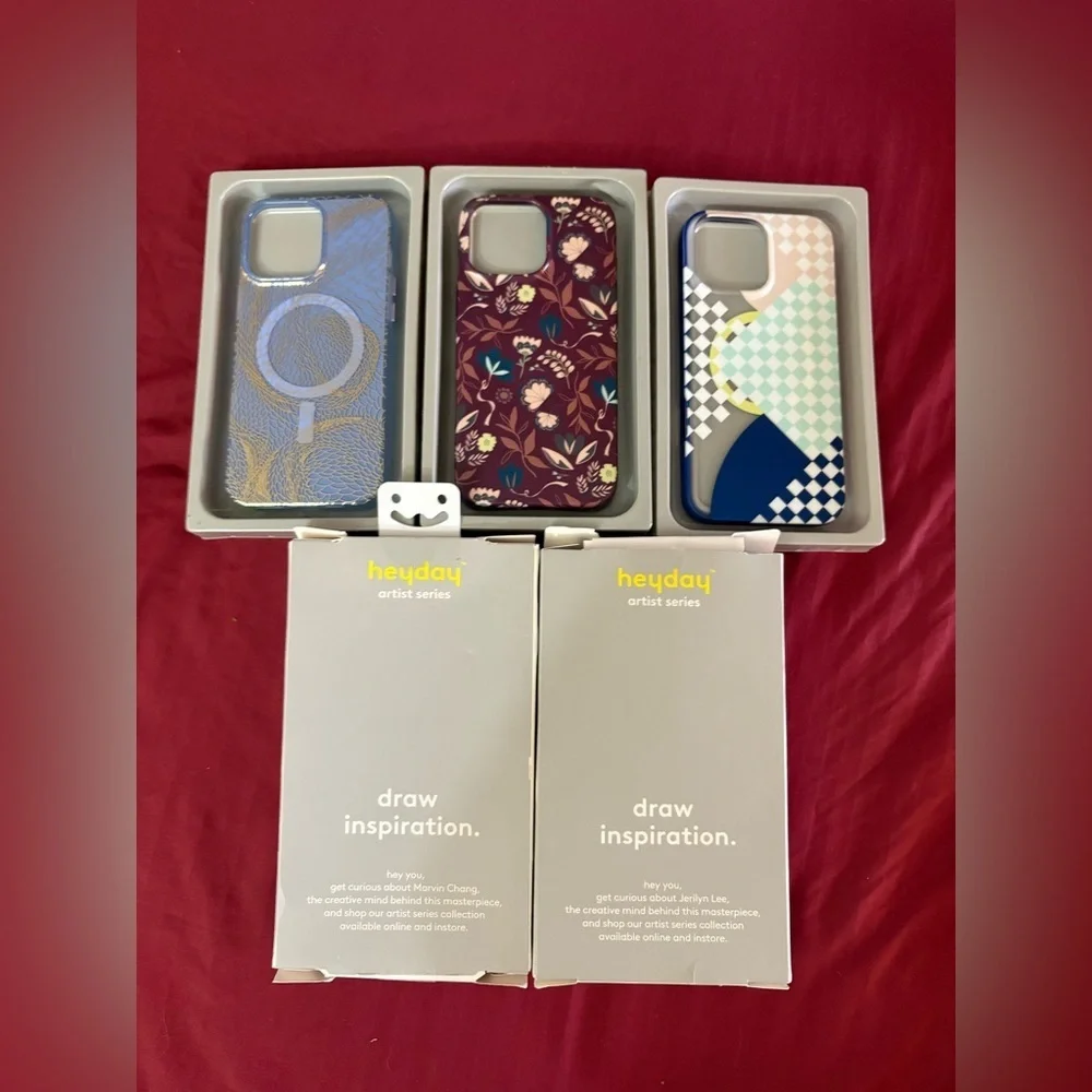 new- Set of 3 Heyday iPhone 16 PRO MAX CASES Gold & Floral and Geometric